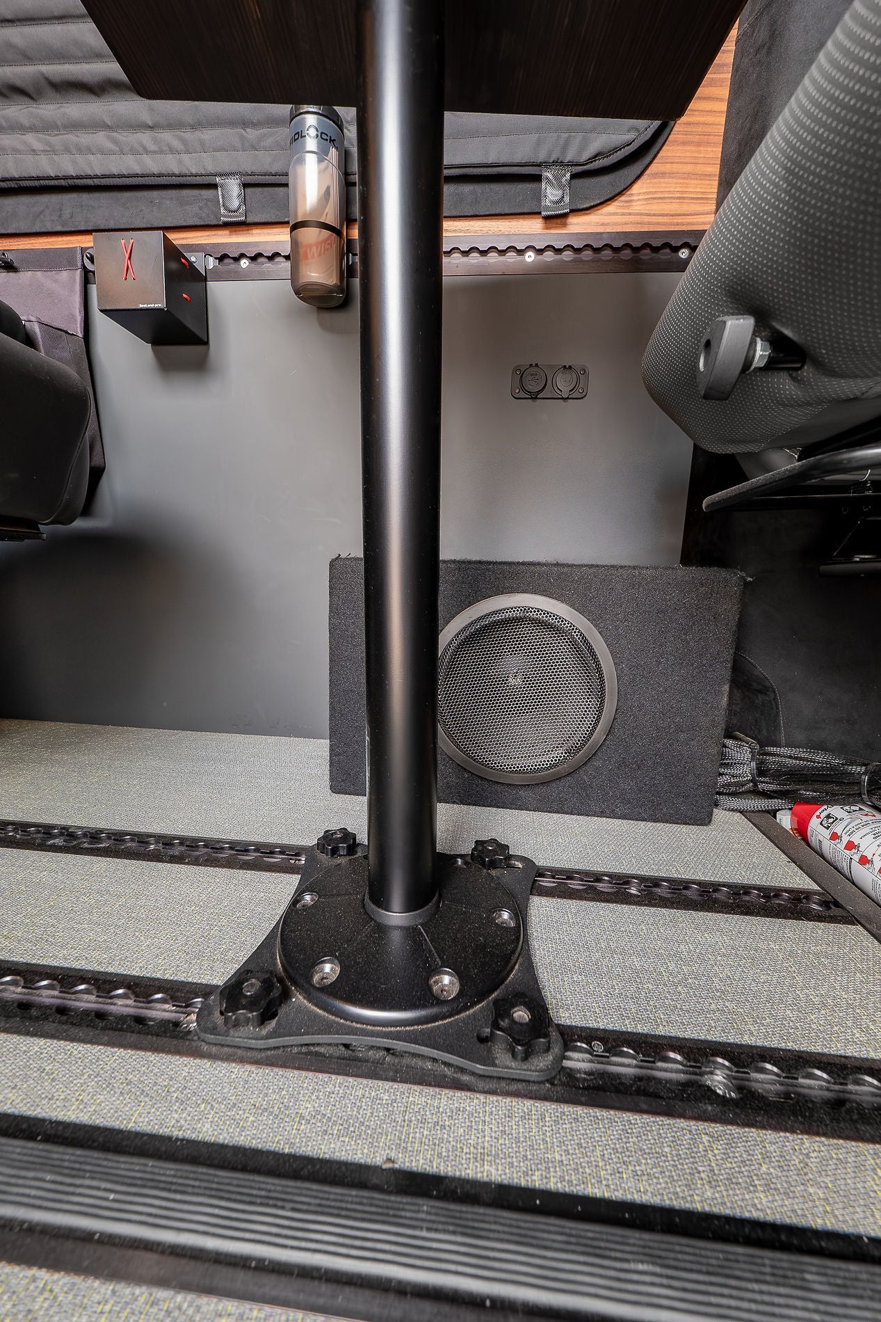 Smartfloor table leg adapter plate in van interior