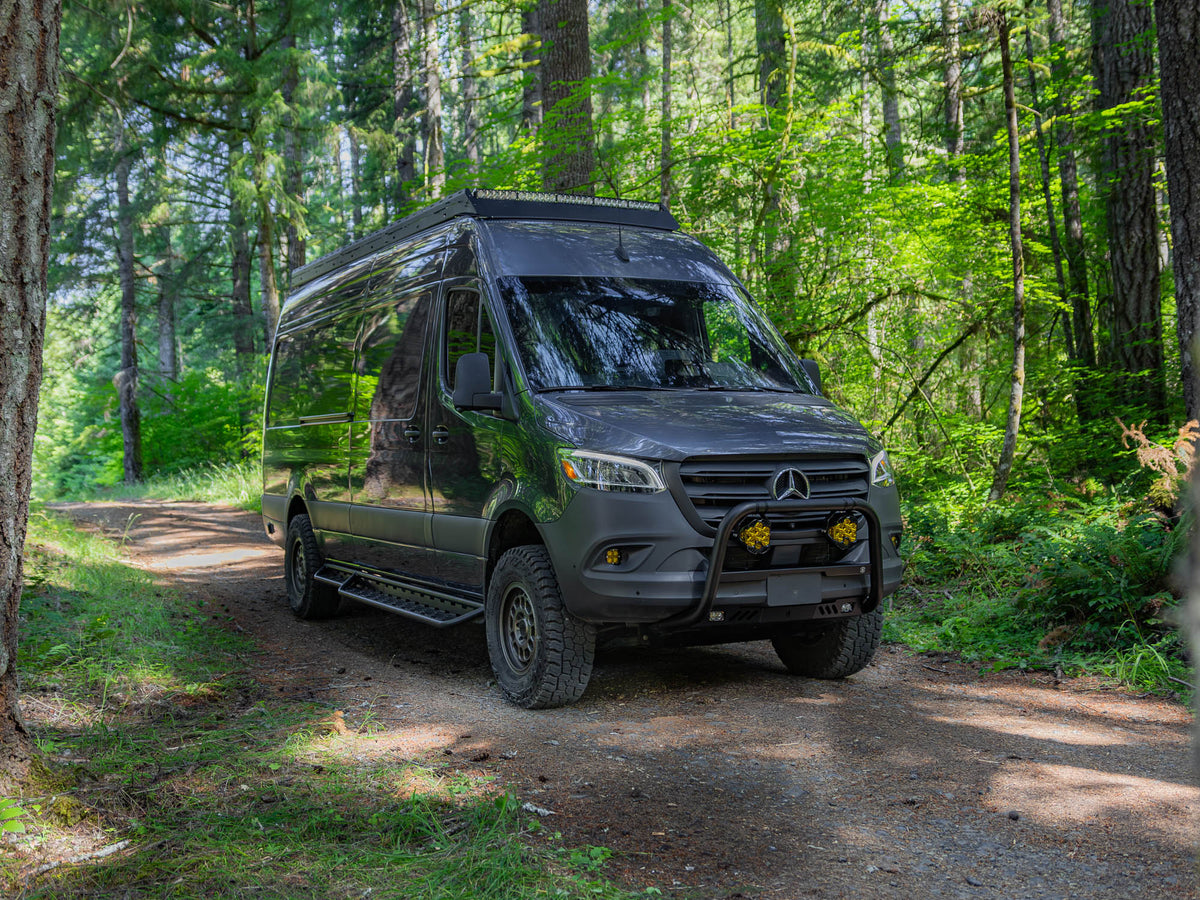 Passenger-side view of the Sprinter Alloy Low Steps fitted