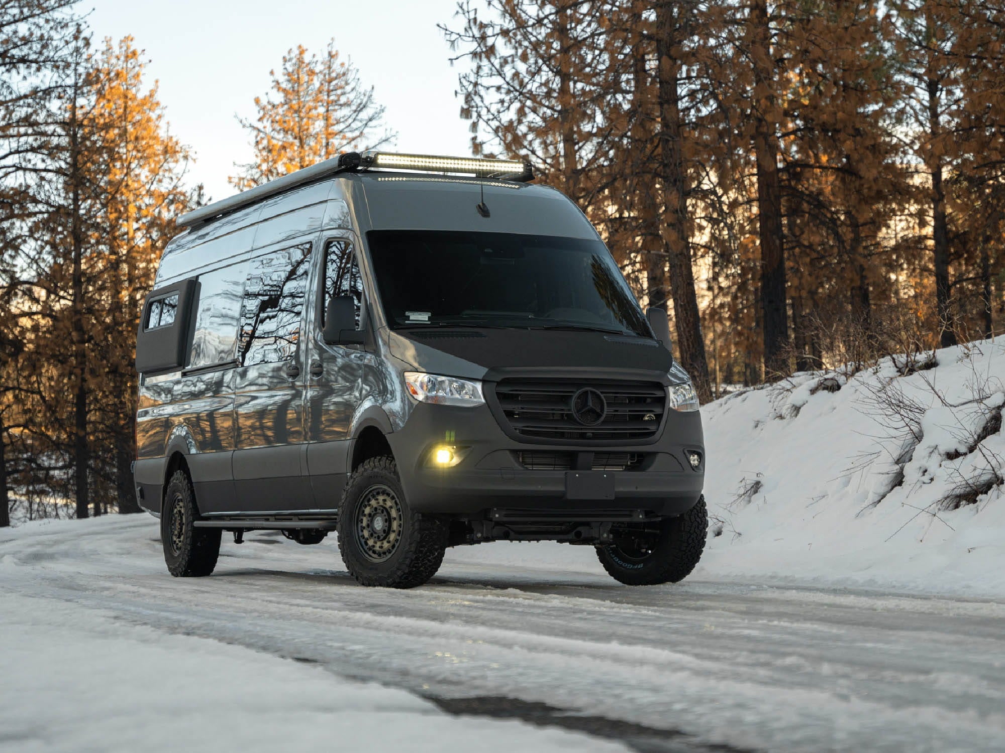 Fiamma F80S awning on Sprinter LWB Low Pro rack