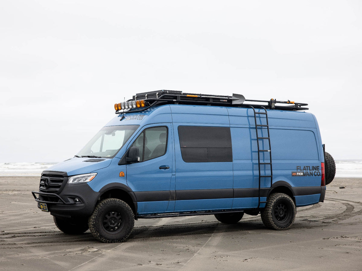 Sprinter LWB Safari Drop Front Rack with lights fitted