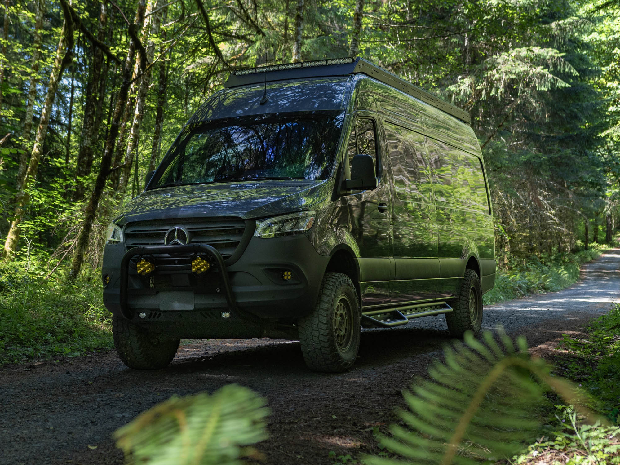 Sprinter Alloy Low Steps fitted to a 170 Sprinter on a gravel road