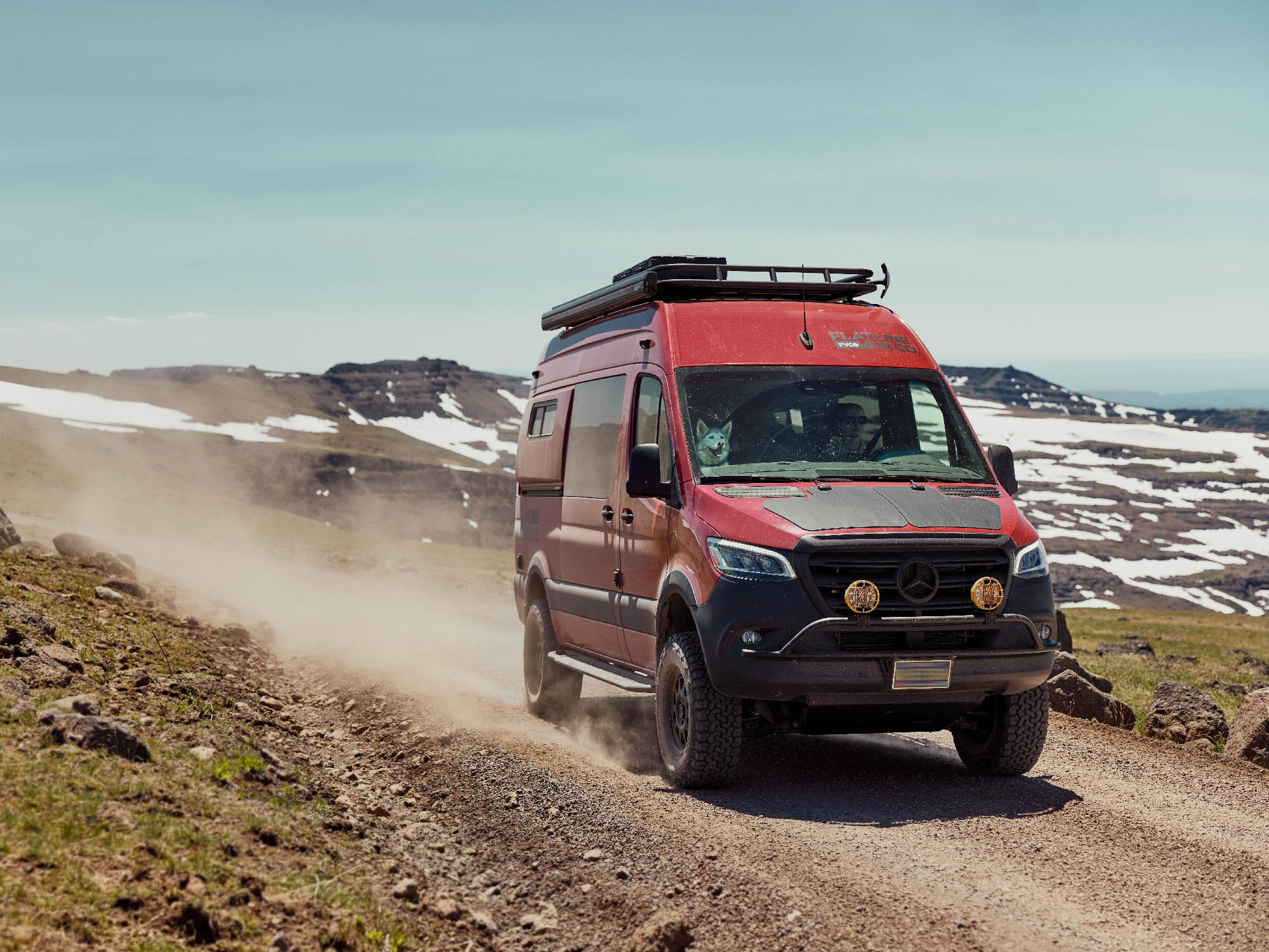 Sprinter camper van with safari roof rack