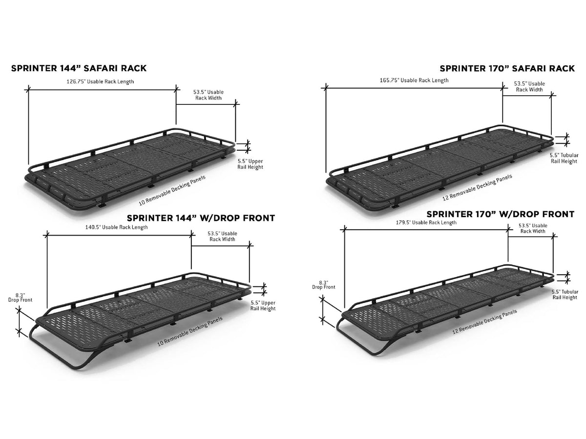 Safari Rack dimensions, basket and drop front