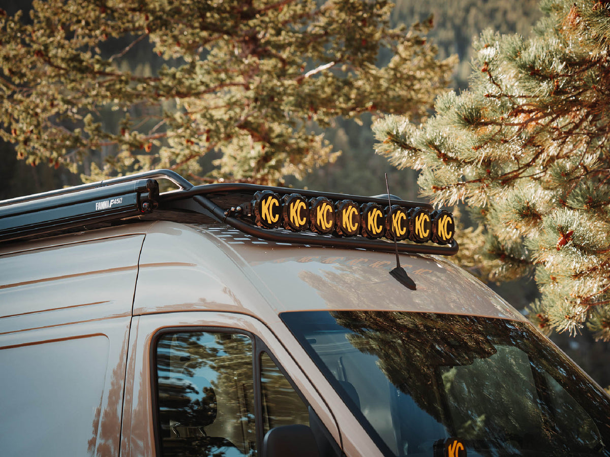KC lights mounted on the Safari Rack drop front