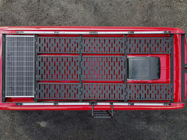 Full deck of universal decking panels, birds-eye view